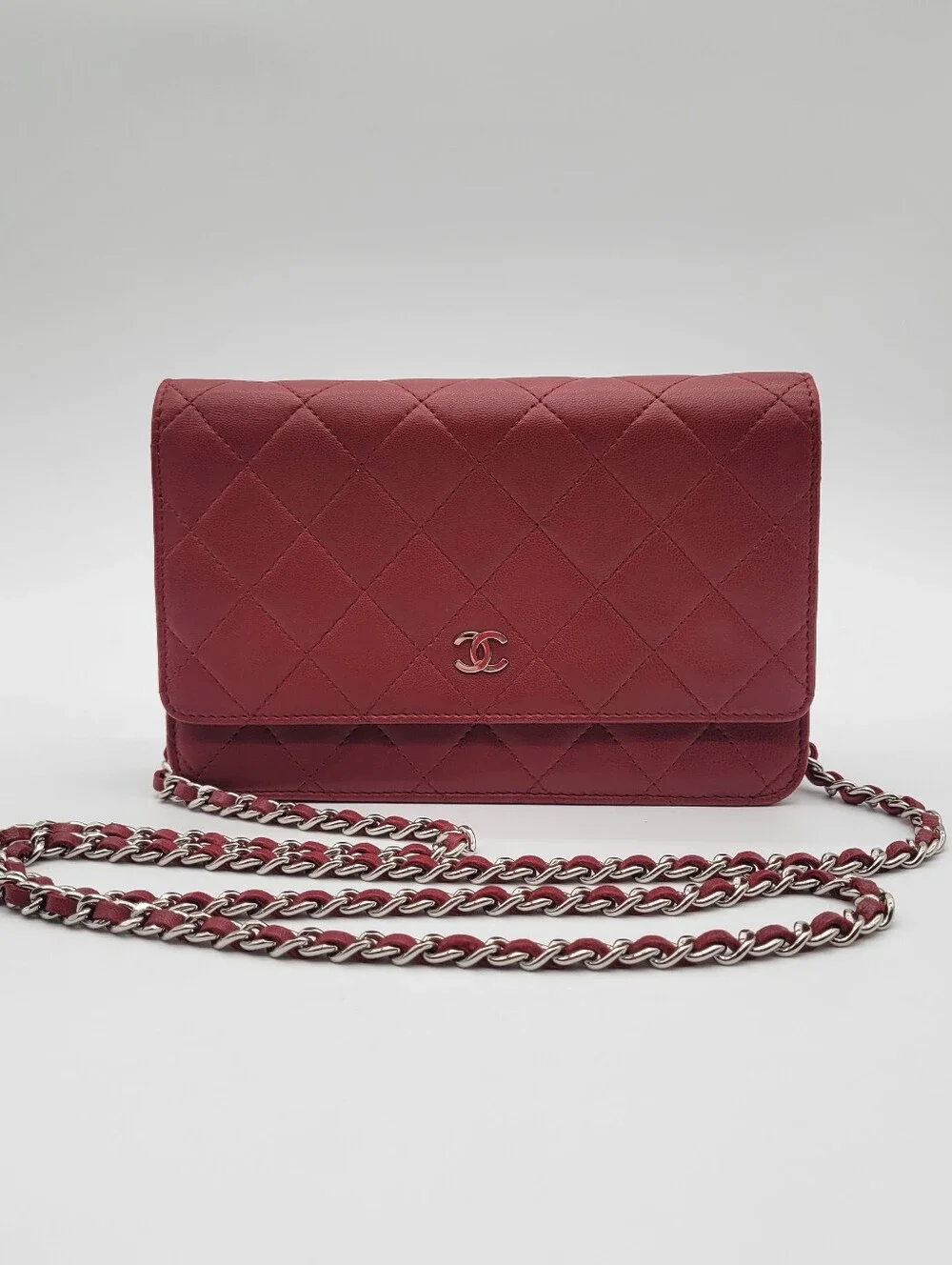 Chanel Red Quilted Leather Wallet-On-Chain (WOC)